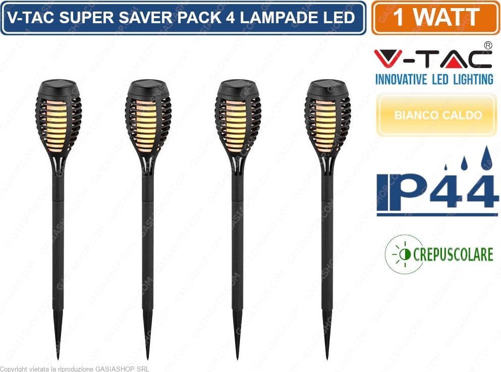 V-TAC VT-724 SUPER SAVER PACK CONFEZIONE 4 LAMPADE LED 1W DA GIARDINO IP44 RICARICABILI CON PANNELLO SOLARE - SKU 8689 - 2
