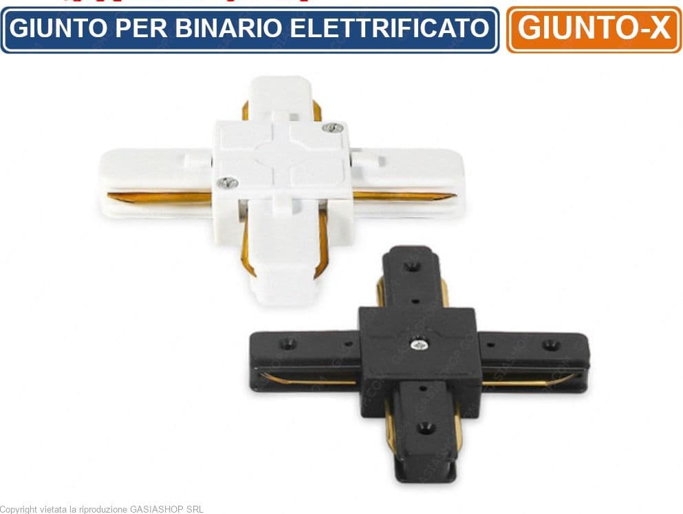 CONNETTORE GIUNTO A X QUADRUPLO CONTATTO PER BINARI ELETTRIFICATI MONOFASE TRACK LIGHT