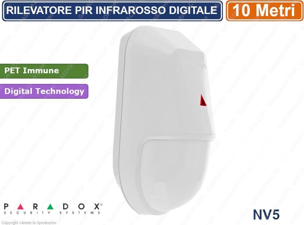 PARADOX NV5 RILEVATORE PIR INFRAROSSO CON TECNOLOGIA DIGITALE PET IMMUNE 10 MT - 2