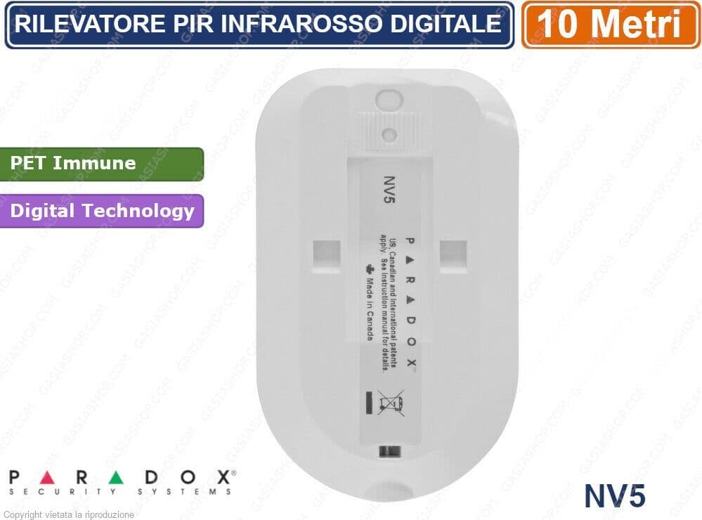 PARADOX NV5 RILEVATORE PIR INFRAROSSO CON TECNOLOGIA DIGITALE PET IMMUNE 10 MT - 3