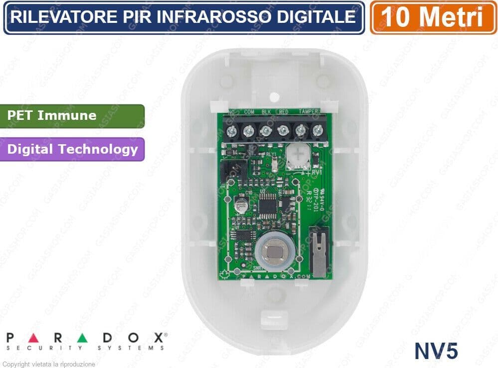 PARADOX NV5 RILEVATORE PIR INFRAROSSO CON TECNOLOGIA DIGITALE PET IMMUNE 10 MT - 4
