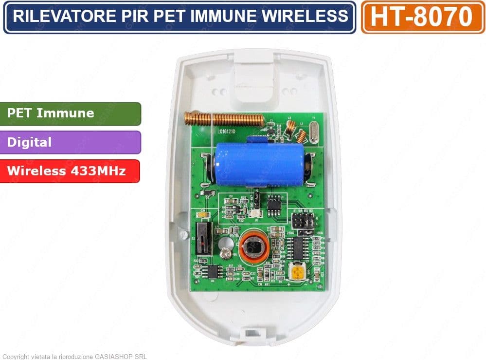 SENSORE PIR INFRAROSSO PET IMMUNE WIRELESS 433 MHz ANTIFURTO CENTRALE ALLARME - 3
