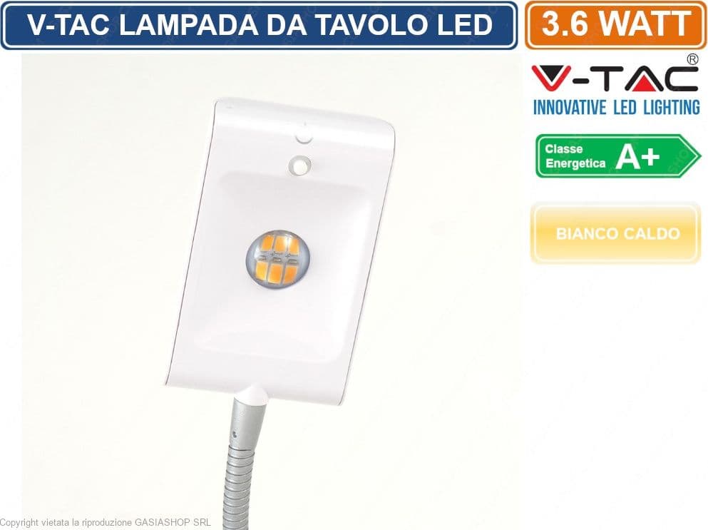 V-TAC VT-7403 LAMPADA LED DA TAVOLO 3,6W ORIENTABILE COLORE BIANCO - SKU 8671 - 2