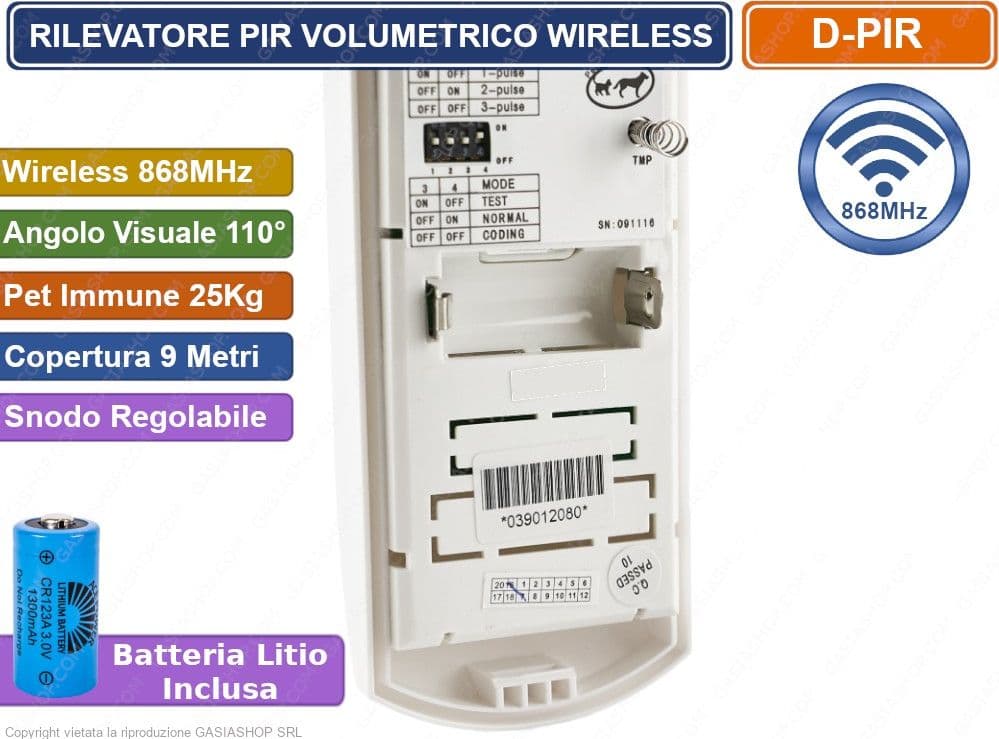 SENSORE DOPPIO PIR WIRELESS 868 MHz INFRAROSSO ALLARME ANTIFURTO - 2