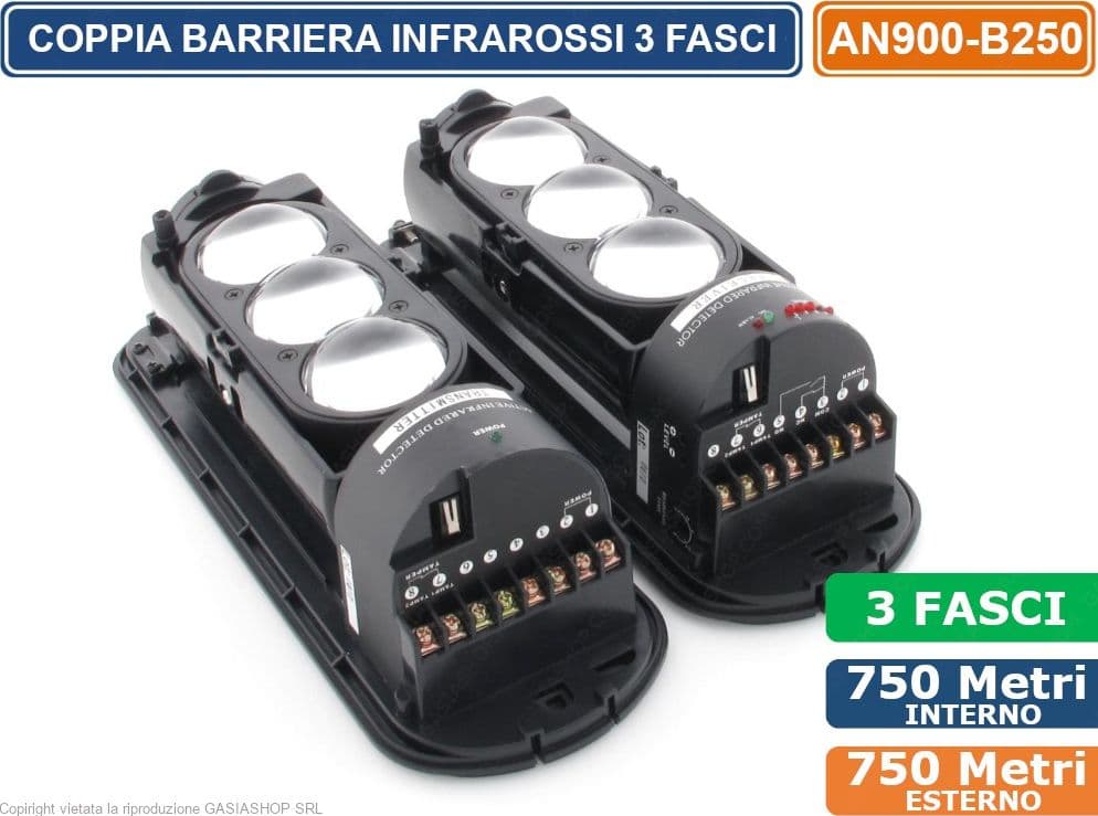 BARRIERA PERIMETRALE CABLATA PORTATA 750 METRI INTERNO 250 METRI ESTERNO 3 FASCI REGOLABILI DA ESTERNO IP65 - 3