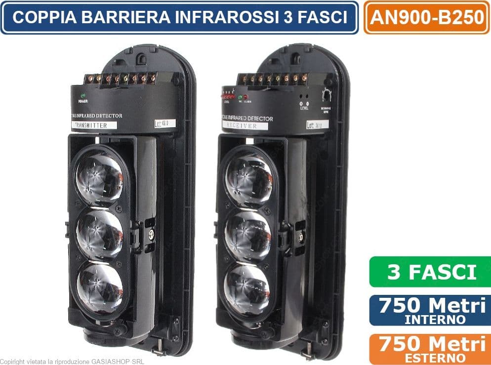 BARRIERA PERIMETRALE CABLATA PORTATA 750 METRI INTERNO 250 METRI ESTERNO 3 FASCI REGOLABILI DA ESTERNO IP65 - 4