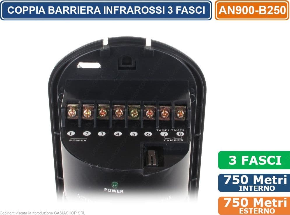 BARRIERA PERIMETRALE CABLATA PORTATA 750 METRI INTERNO 250 METRI ESTERNO 3 FASCI REGOLABILI DA ESTERNO IP65 - 5