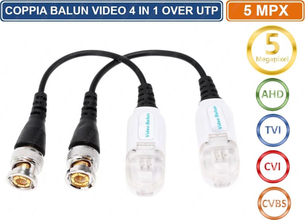 4 COPPIE TRASMETTITORI BNC VIDEO BALUN 5 MP AHD TVI CVI CVBS CON CLIPS PER CCTV - 2