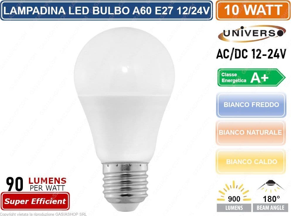 LAMPADINA LED E27 AC/DC 12V 24V BULB A60 10W 900 LUMEN - 2
