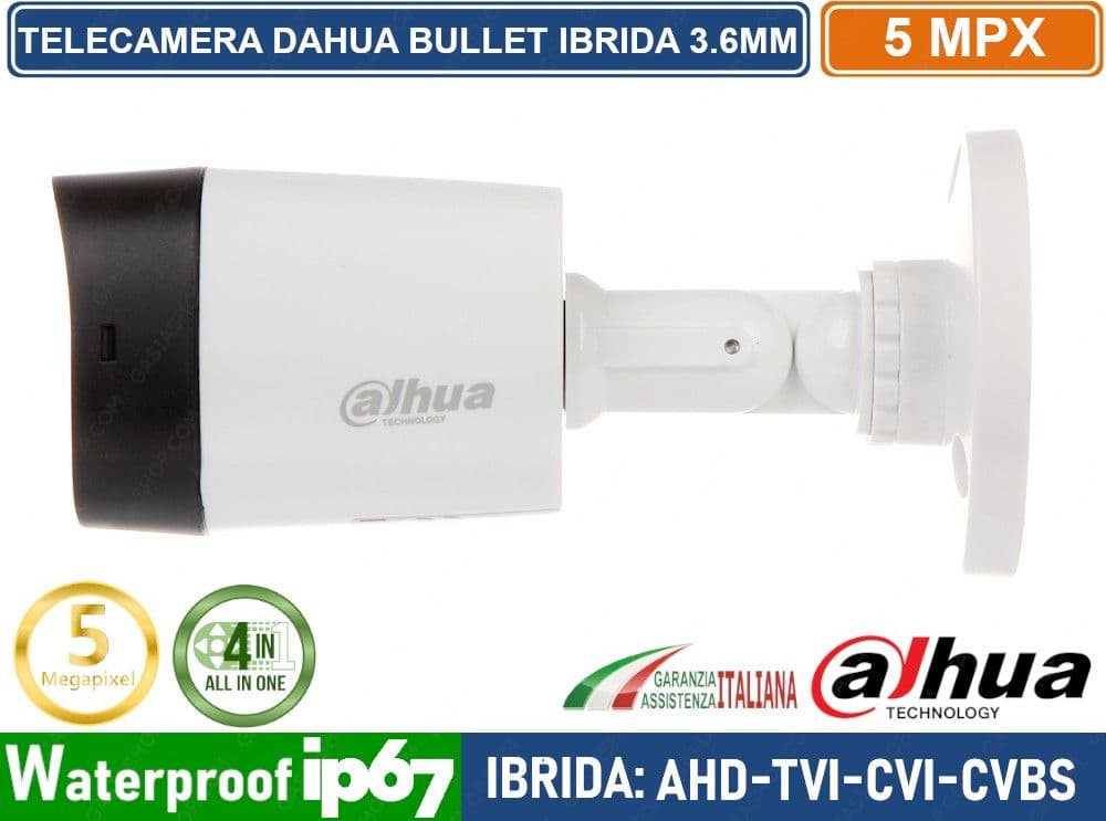 DAHUA HAC-B1A51-0360B TELECAMERA BULLET IBRIDA AHD TVI CVI CVBS 5 MP OSD UTC CONTROL IP67 - 2