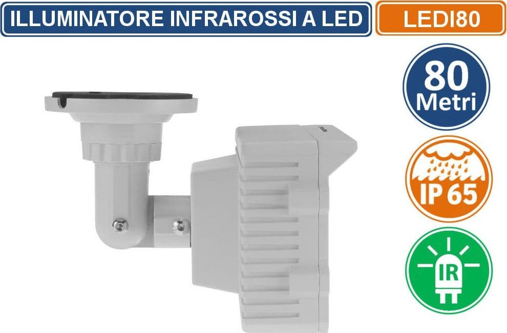 ILLUMINATORE FARO LED NOTTURNO INFRAROSSI IR 80 METRI DA ESTERNO PER TELECAMERE - 2