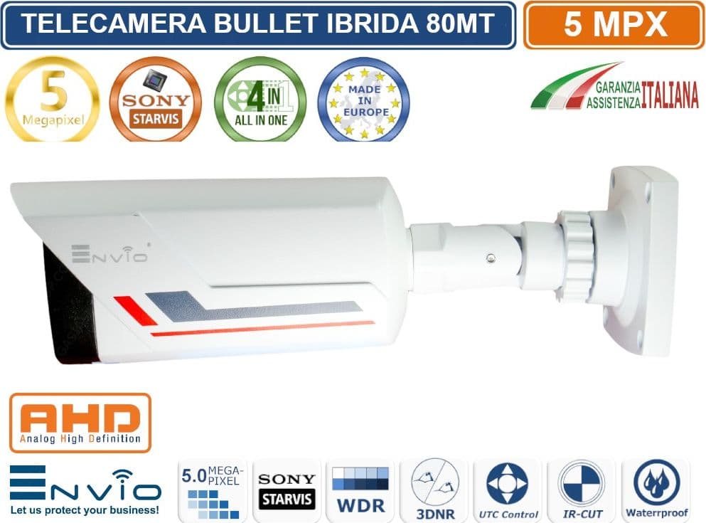 TELECAMERA IBRIDA BULLET 4IN1 AHD CVI TVI CVBS 4MM 5MP VISIONE NOTTURNA 80 METRI IP66 - 2