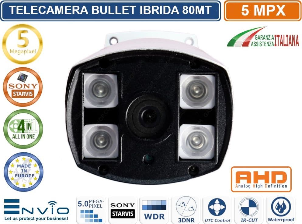 TELECAMERA IBRIDA BULLET 4IN1 AHD CVI TVI CVBS 4MM 5MP VISIONE NOTTURNA 80 METRI IP66 - 3