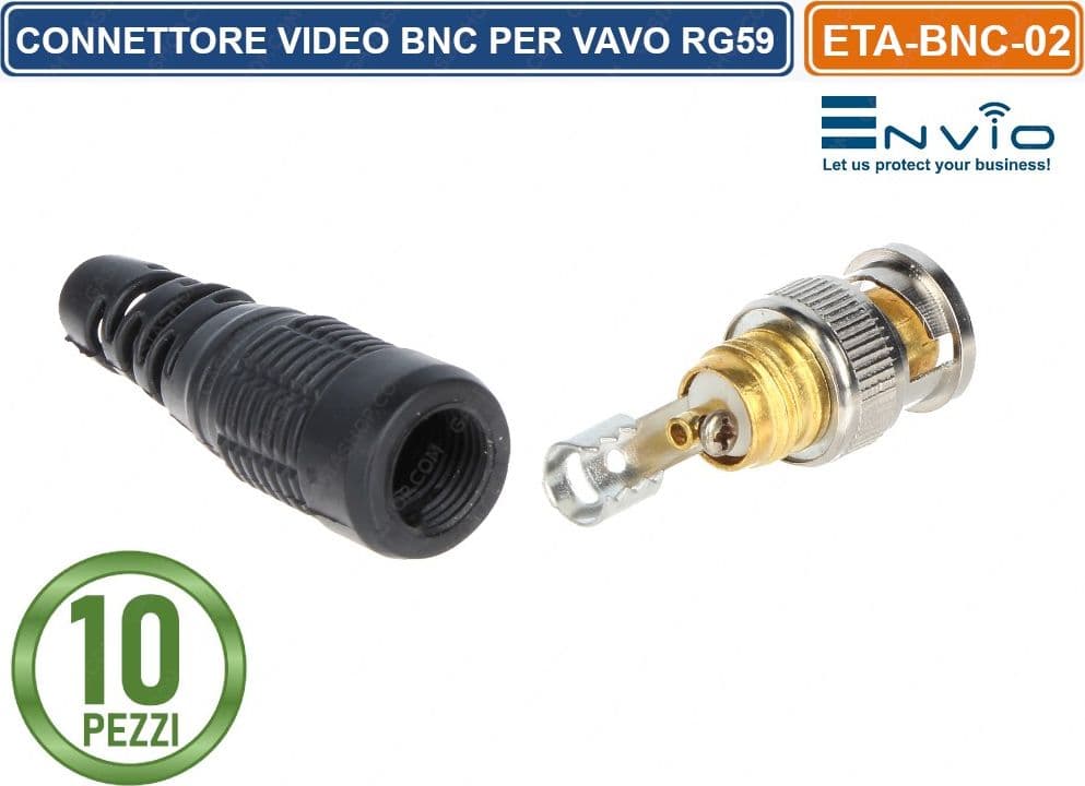 CONFEZIONE MULTIPLA 10 PEZZI CONNETTORE BNC MASCHIO A VITE FINALE PER CAVO COASSIALE RG59 CCTV DVR - 2