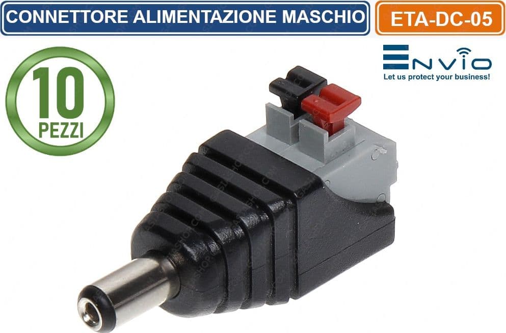 CONFEZIONE 10 PEZZI CONNETTORE ALIMENTAZIONE MASCHIO CON MORSETTO POLARIZZATO A CONNESSIONE RAPIDA