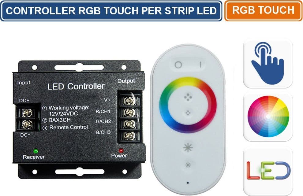 TELECOMANDO TOUCH CONTROLLER STRISCIA STRIP LED RGB RADIOFREQUENZA DIMMER - 3