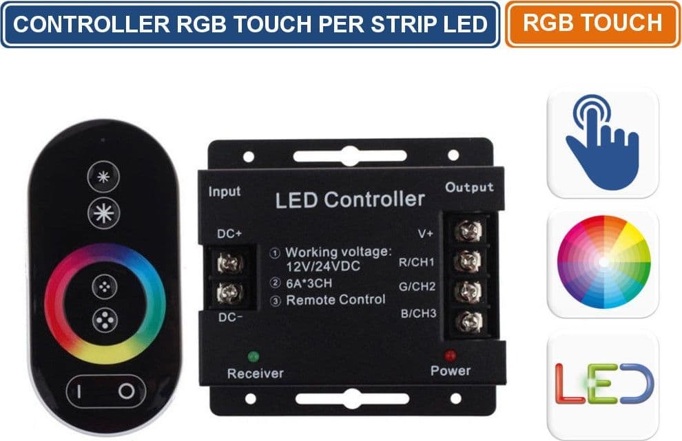 TELECOMANDO TOUCH CONTROLLER STRISCIA STRIP LED RGB RADIOFREQUENZA DIMMER - 4
