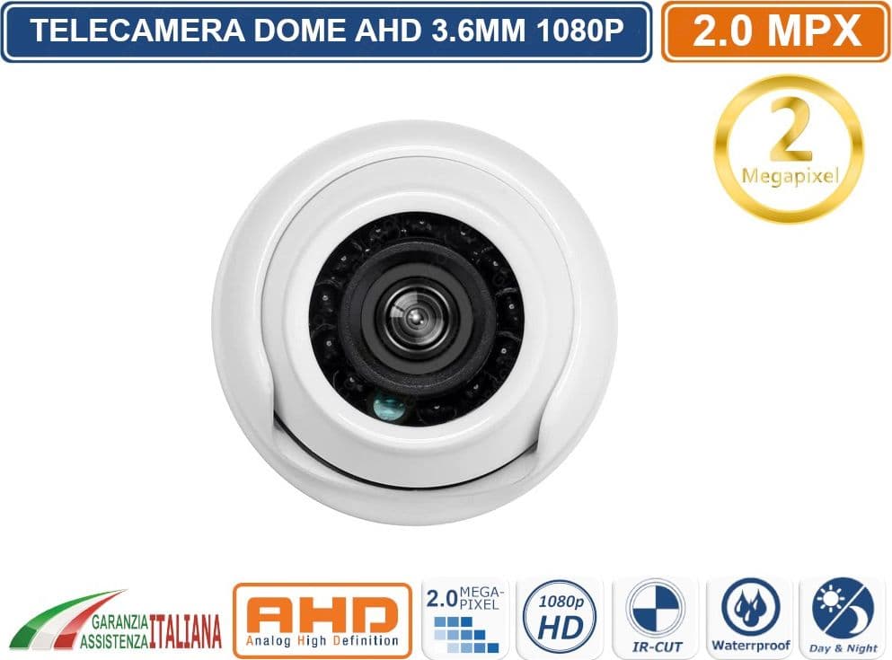 TELECAMERA VIDEOSORVEGLIANZA MINI DOME AHD 3.6mm 2MP FULL HD 1080P IR CUT IP66 - 3