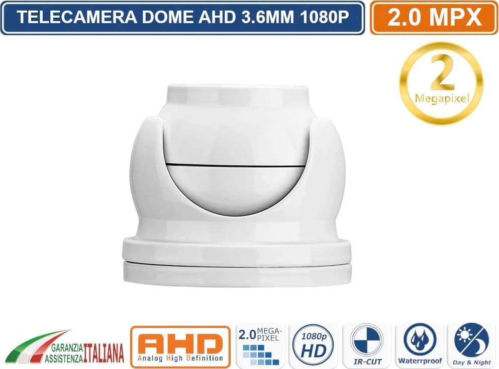 TELECAMERA VIDEOSORVEGLIANZA MINI DOME AHD 3.6mm 2MP FULL HD 1080P IR CUT IP66 - 4