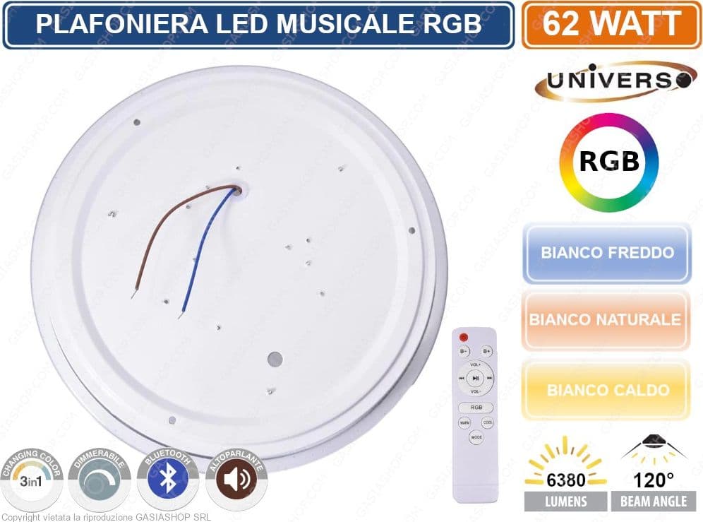 PLAFONIERA LED 3IN1 RGB 62W FORMA CIRCOLARE EFFETTO CIELO STELLATO BLUETOOTH CON ALTOPARLANTE E TELECOMANDO - 2
