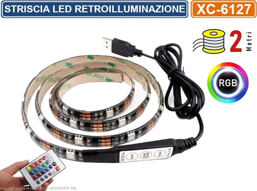 STRISCIA LED PER RETROILLUMINAZIONE TV E MONITOR RGB SMD 5050 2 METRI DC5V - 2
