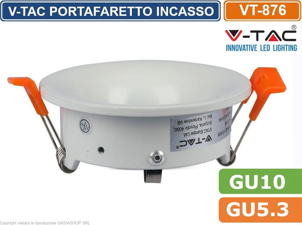 V-TAC VT-876 PORTAFARETTO ROTONDO DA INCASSO PER LAMPADINE GU10 E GU5.3 - SKU 3169 - 2