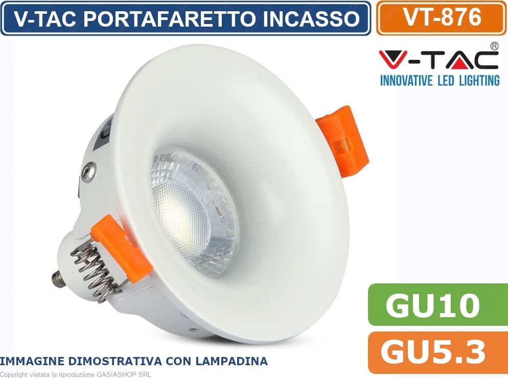 V-TAC VT-876 PORTAFARETTO ROTONDO DA INCASSO PER LAMPADINE GU10 E GU5.3 - SKU 3169 - 4