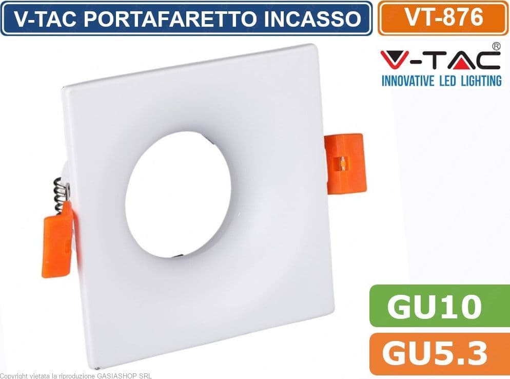 V-TAC VT-876 PORTAFARETTO QUADRATO DA INCASSO PER LAMPADINE GU10 E GU5.3 - SKU 3170 - 5
