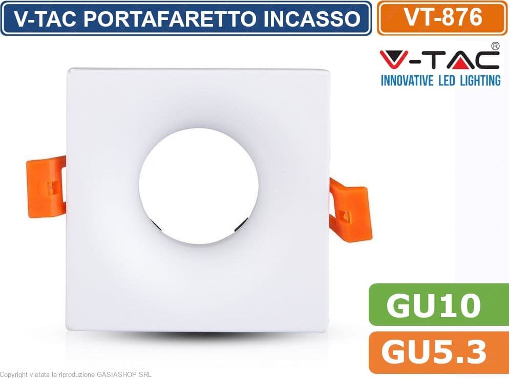 V-TAC VT-876 PORTAFARETTO QUADRATO DA INCASSO PER LAMPADINE GU10 E GU5.3 - SKU 3170 - 2