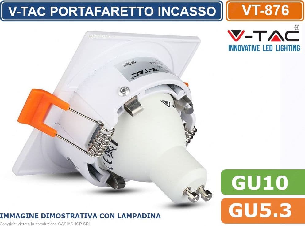 V-TAC VT-876 PORTAFARETTO QUADRATO DA INCASSO PER LAMPADINE GU10 E GU5.3 - SKU 3170 - 4