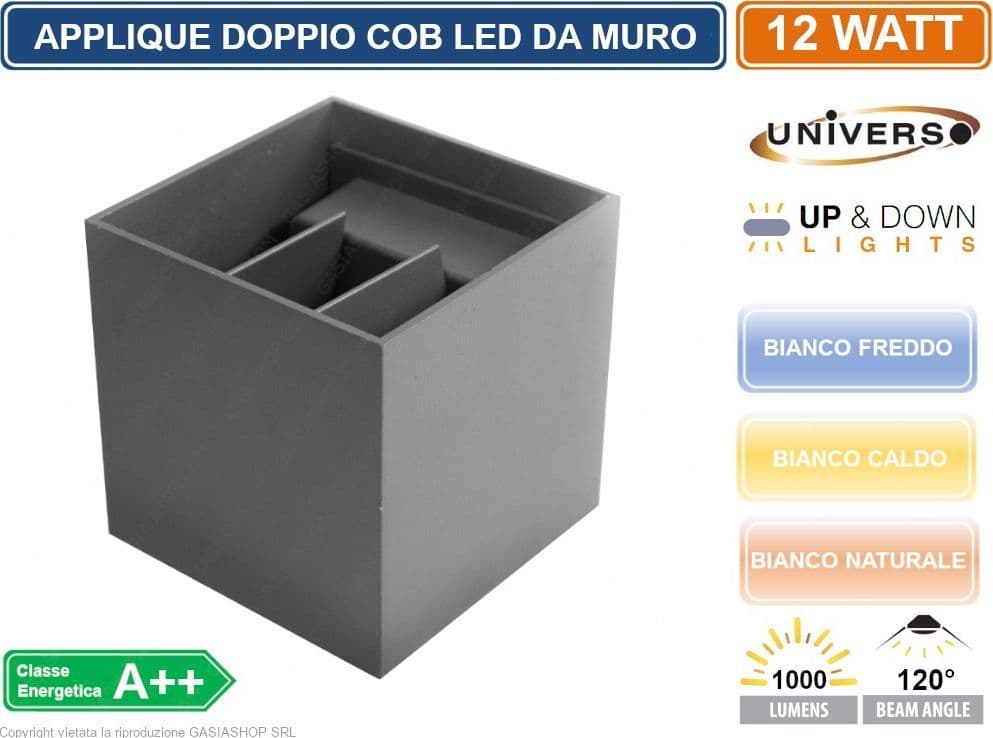 APPLIQUE LAMPADA DA MURO GRIGIA DOPPIO LED COB 12W FASCIO REGOLABILE DA ESTERNO - 4