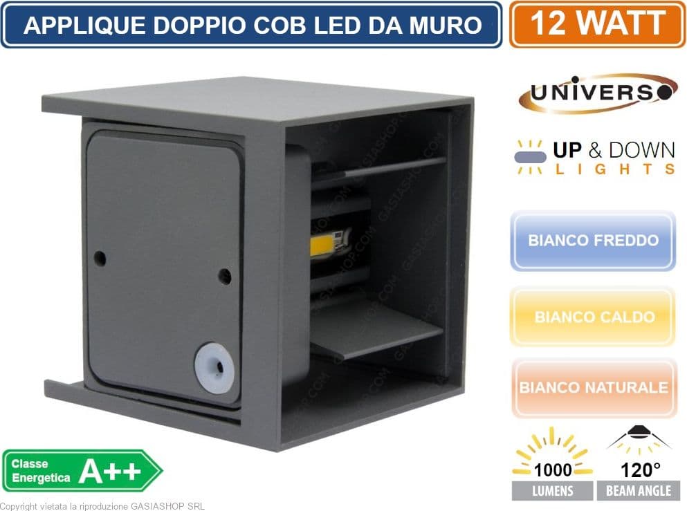 APPLIQUE LAMPADA DA MURO GRIGIA DOPPIO LED COB 12W FASCIO REGOLABILE DA ESTERNO - 3