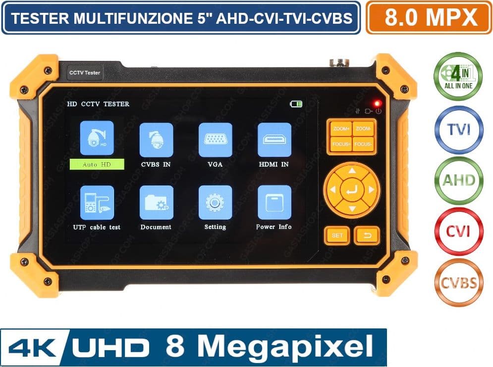 TESTER MULTIFUNZIONE 5" CCTV 4in1 AHD - TVI - CVI - CVBS 8 MP ULTRA HD 4K - 2