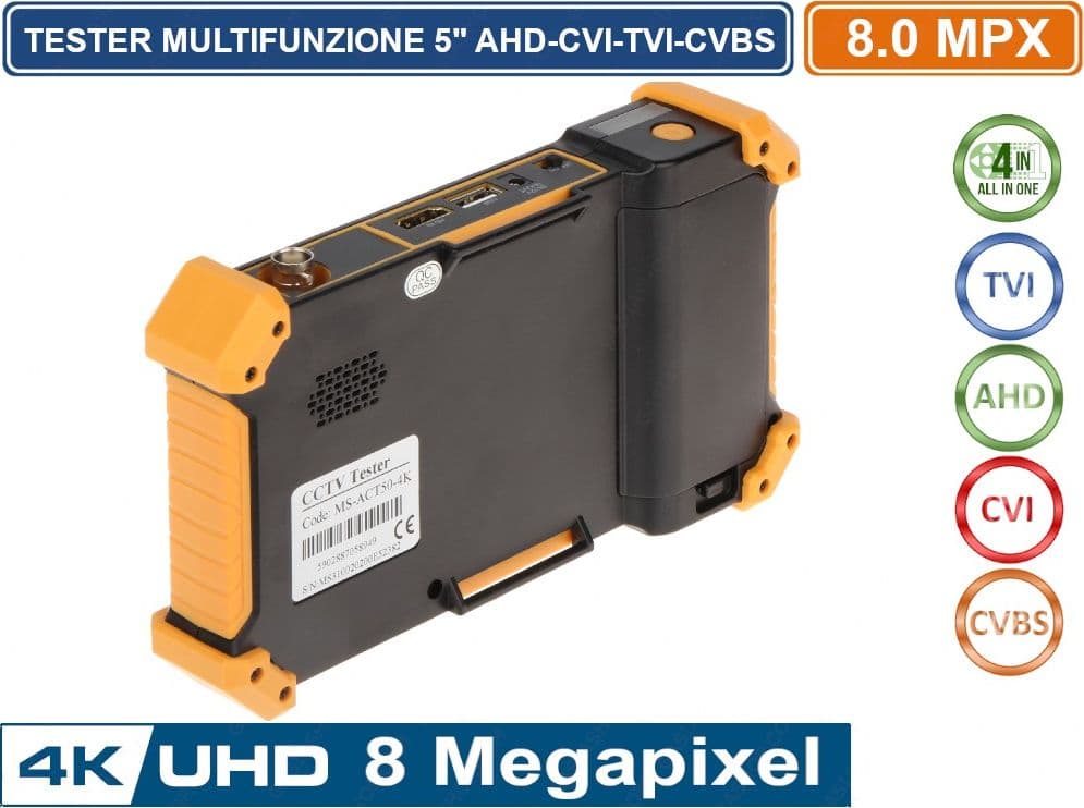 TESTER MULTIFUNZIONE 5" CCTV 4in1 AHD - TVI - CVI - CVBS 8 MP ULTRA HD 4K - 3