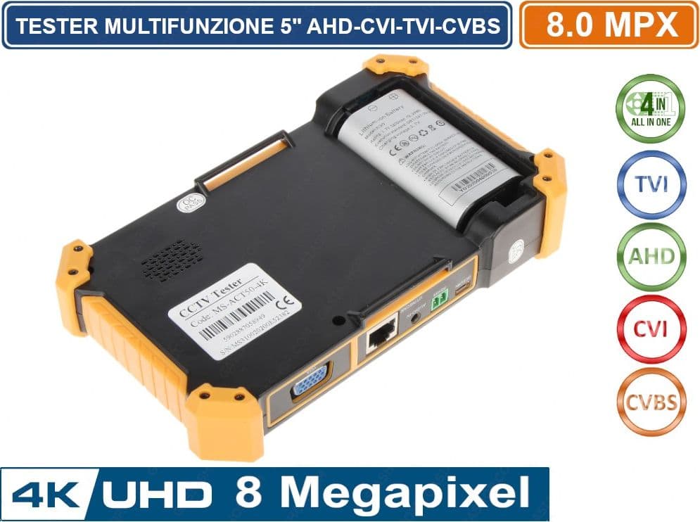 TESTER MULTIFUNZIONE 5" CCTV 4in1 AHD - TVI - CVI - CVBS 8 MP ULTRA HD 4K - 4