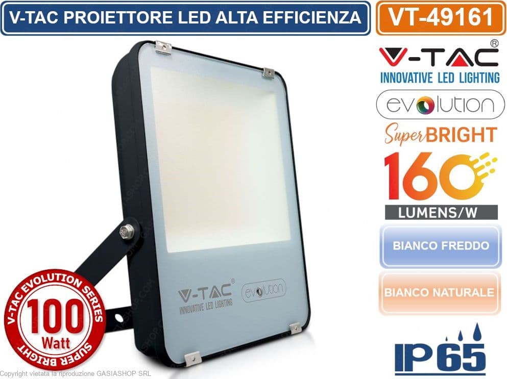 V-TAC EVOLUTION VT-49161 FARO LED SMD 100W HIGH LUMENS IP65 DA ESTERNO COLORE NERO - SKU 5920 / 5921 - 2