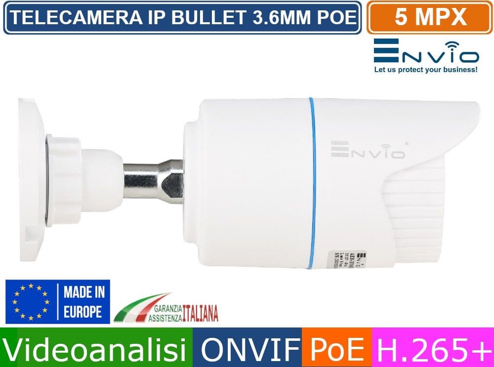 TELECAMERA BULLET  IP 3.6MM 5MP MEGAPIXEL VIDEOANALISI ONVIF POE H.265++ IP66 - 2