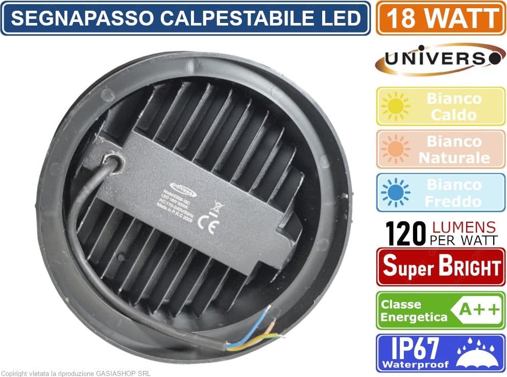FARETTO SEGNAPASSO CALPESTABILE LED DA INTERRAMENTO 18 WATT SMD POWER LED IP67 - 2