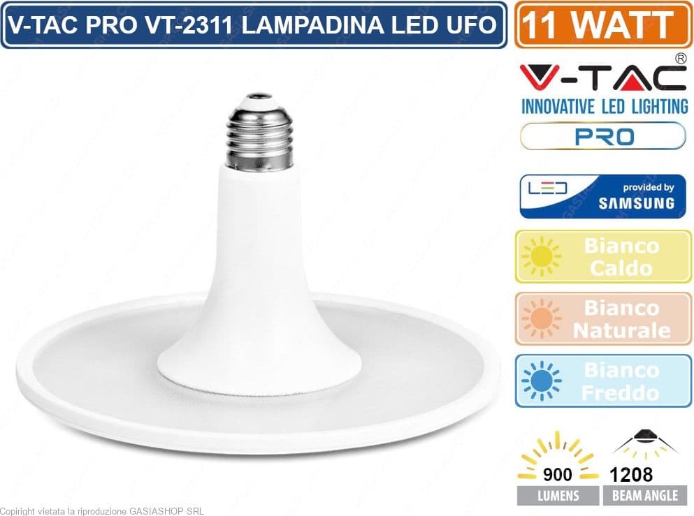 V-TAC PRO VT-2311 LAMPADINA LED E27 11W UFO CHIP SAMSUNG - SKU 2781 / 2782 / 2783 - 3