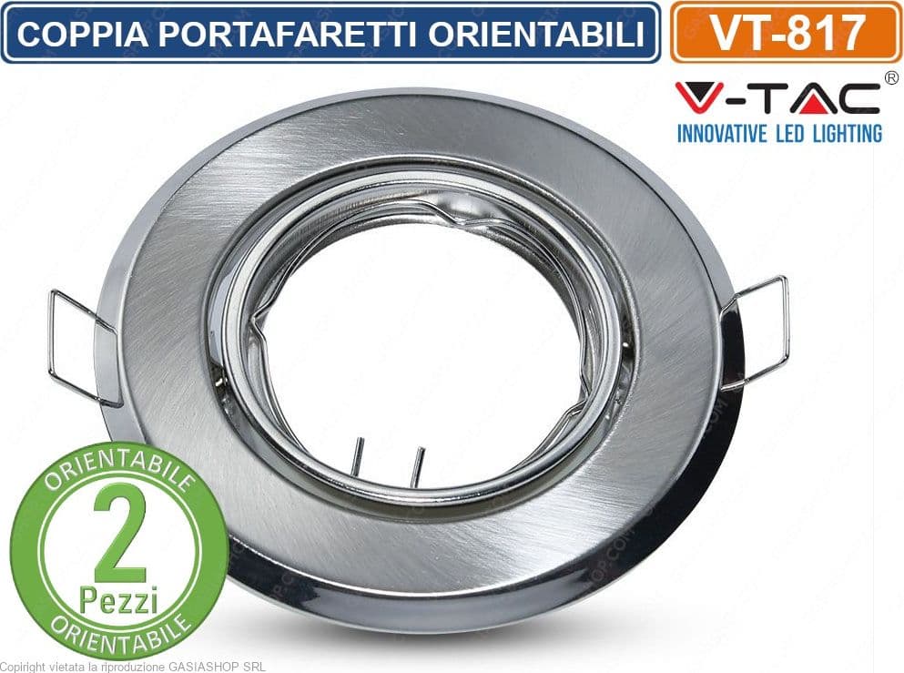 V-TAC VT-817 2 PORTAFARETTI ORIENTABILI ROTONDI DA INCASSO PER LAMPADINE GU10 E GU5.3 - SKU 8939 - 2