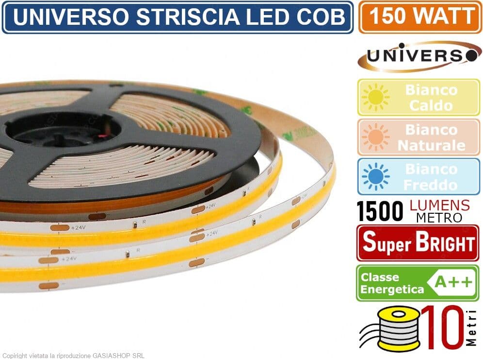 STRISCIA LED COB MONOCOLORE 150W 15000 LUMEN DC24V BOBINA DA 10 METRI CRI ≥90 IP20 - 2