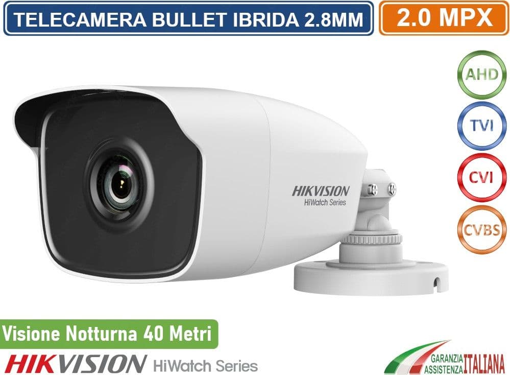 HIKVISION TELECAMERA BULLET 4IN1 TVI AHD CVI CVBS FULL HD 1080P 2MP 2.8MM IP66 40 METRI - 2