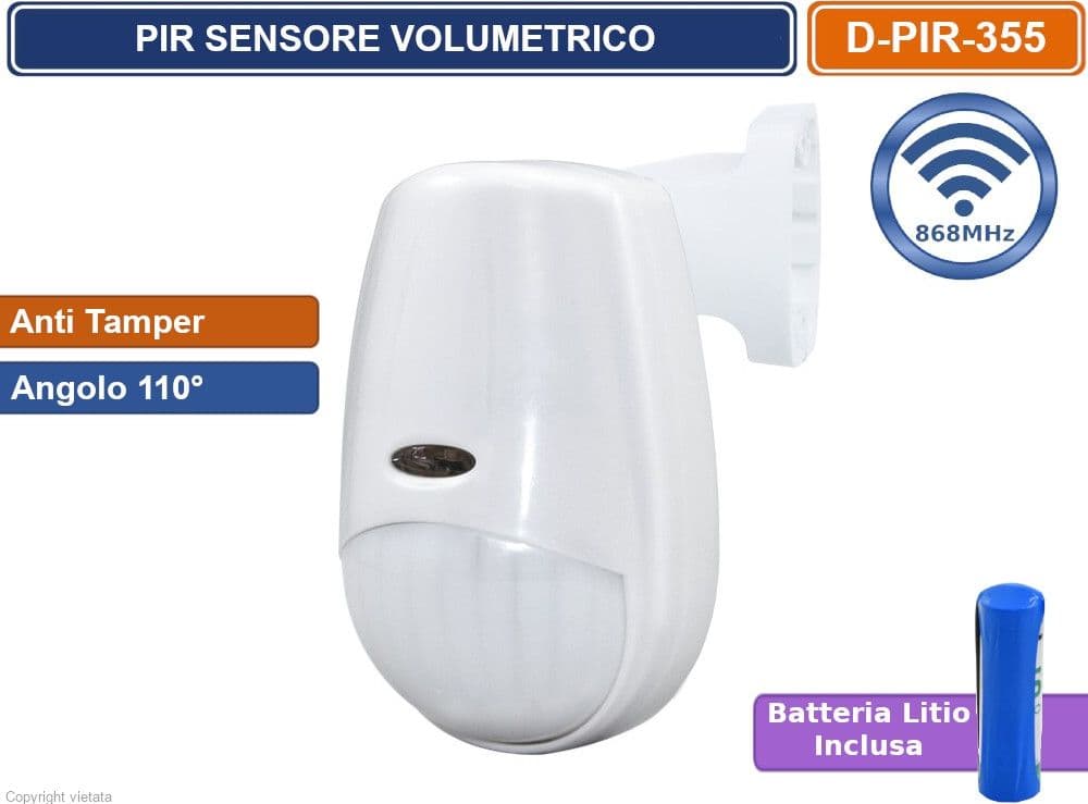 SENSORE VOLUMETRICO WIRELESS 868MHZ  ANTI TUMPER 110° BATTERIA AL LITIO - 2