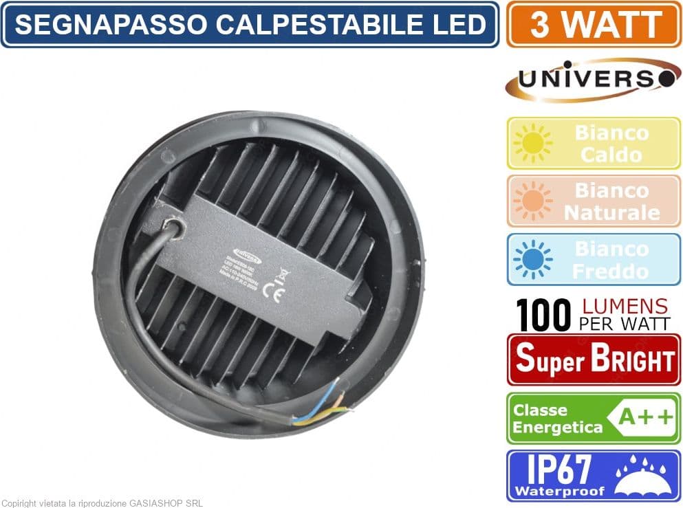 FARETTO SEGNAPASSO CALPESTABILE LED DA INTERRAMENTO 3 WATT SMD POWER LED IP67 - 2
