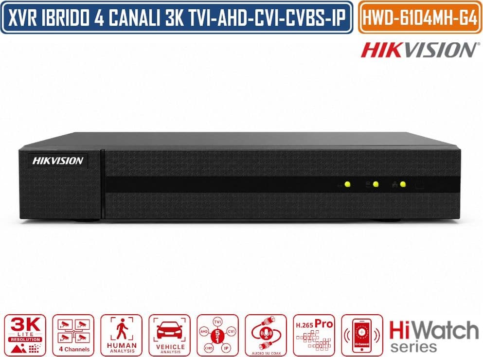 HIKVISION HWD-6104MH-G4 DVR 5IN1 AHD CVI TVI CVBS IP 4 CANALI 3K LITE 5 MP RICONOSCIMENTO UMANO E VEICOLI - 2