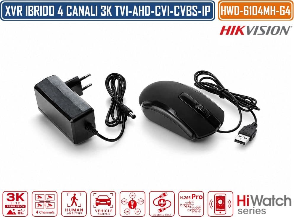 HIKVISION HWD-6104MH-G4 DVR 5IN1 AHD CVI TVI CVBS IP 4 CANALI 3K LITE 5 MP RICONOSCIMENTO UMANO E VEICOLI - 5
