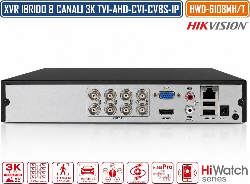 HIKVISION HWD-6108MH/T DVR 5IN1 AHD CVI TVI CVBS IP 8 CANALI 3K LITE 5 MP RICONOSCIMENTO UMANO E VEICOLI - 4