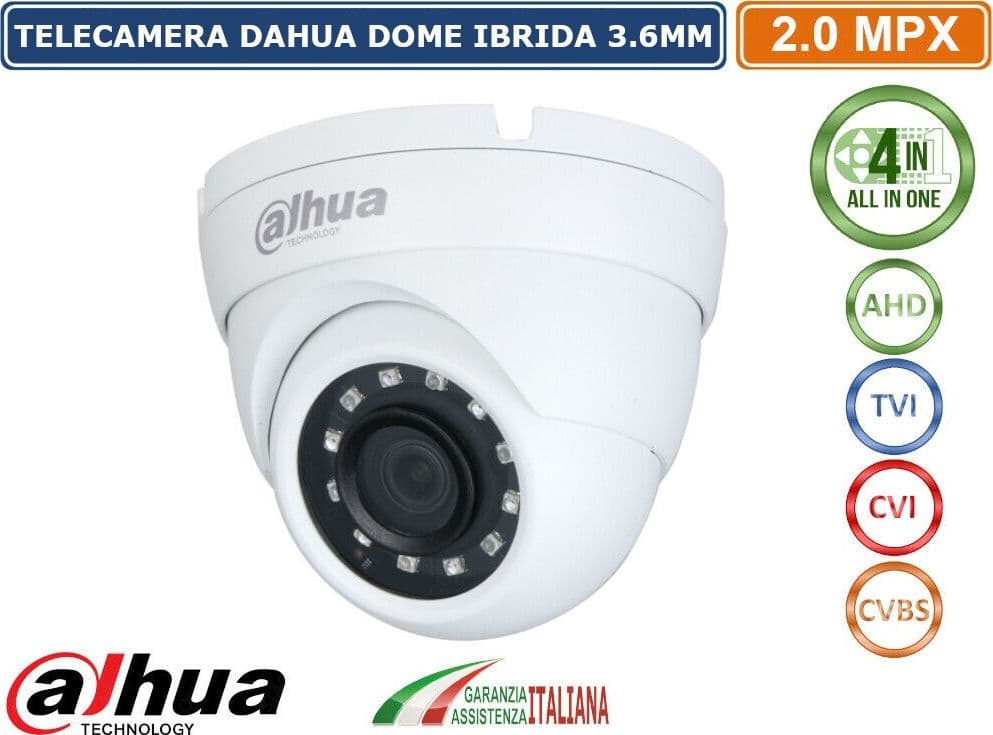 DAHUA HAC-HDW1200M-S4 TELECAMERA IBRIDA 4 IN 1 AHD CVI TVI CVBS 2MPX 3.6MM IP67 IR LED 30 METRI - 2