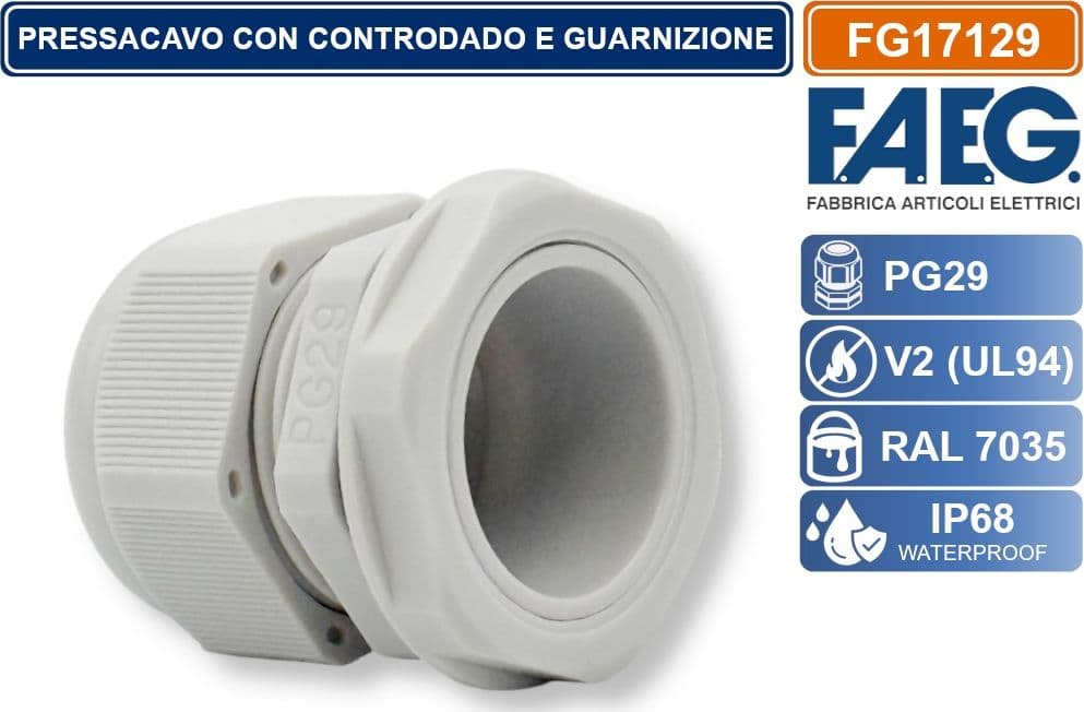 FAEG FG17129 PRESSACAVO IN NYLON PASSO PG29 GRIGIO RAL 7035 IP68 - 3