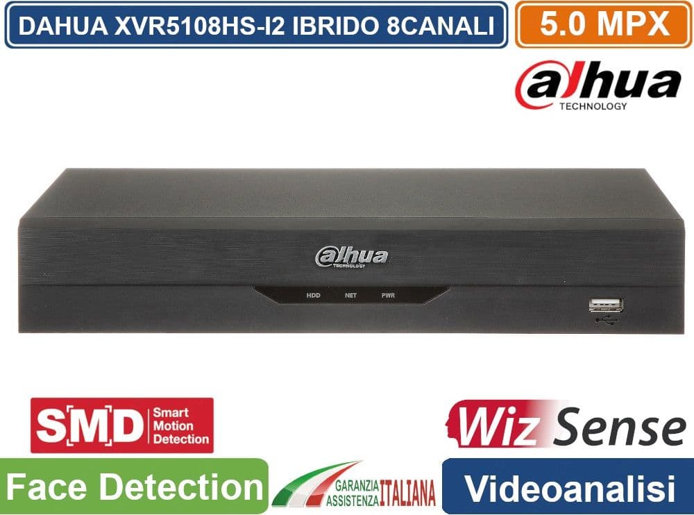 DAHUA SERIES AI 1U WIZSENSE PENTA-BRID 2K HD+ 8CH 5M-N 5IN1 HDCVI/AHD/HDTVI/PAL/IP AI-CODING P2P SMD PLUS FACE DETECTION ALLARME IVS IOT - 2